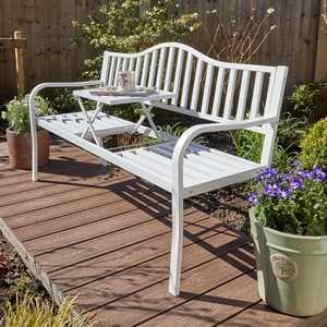 White Home Source Valletta Metal Outdoor Garden Loveseat Bench shot 8089010