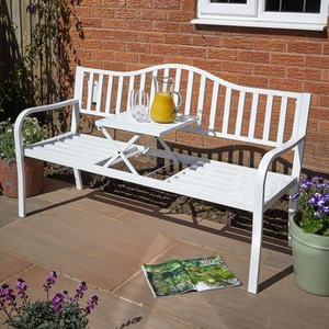 White Home Source Valletta Metal Outdoor Garden Loveseat Bench shot 8089019