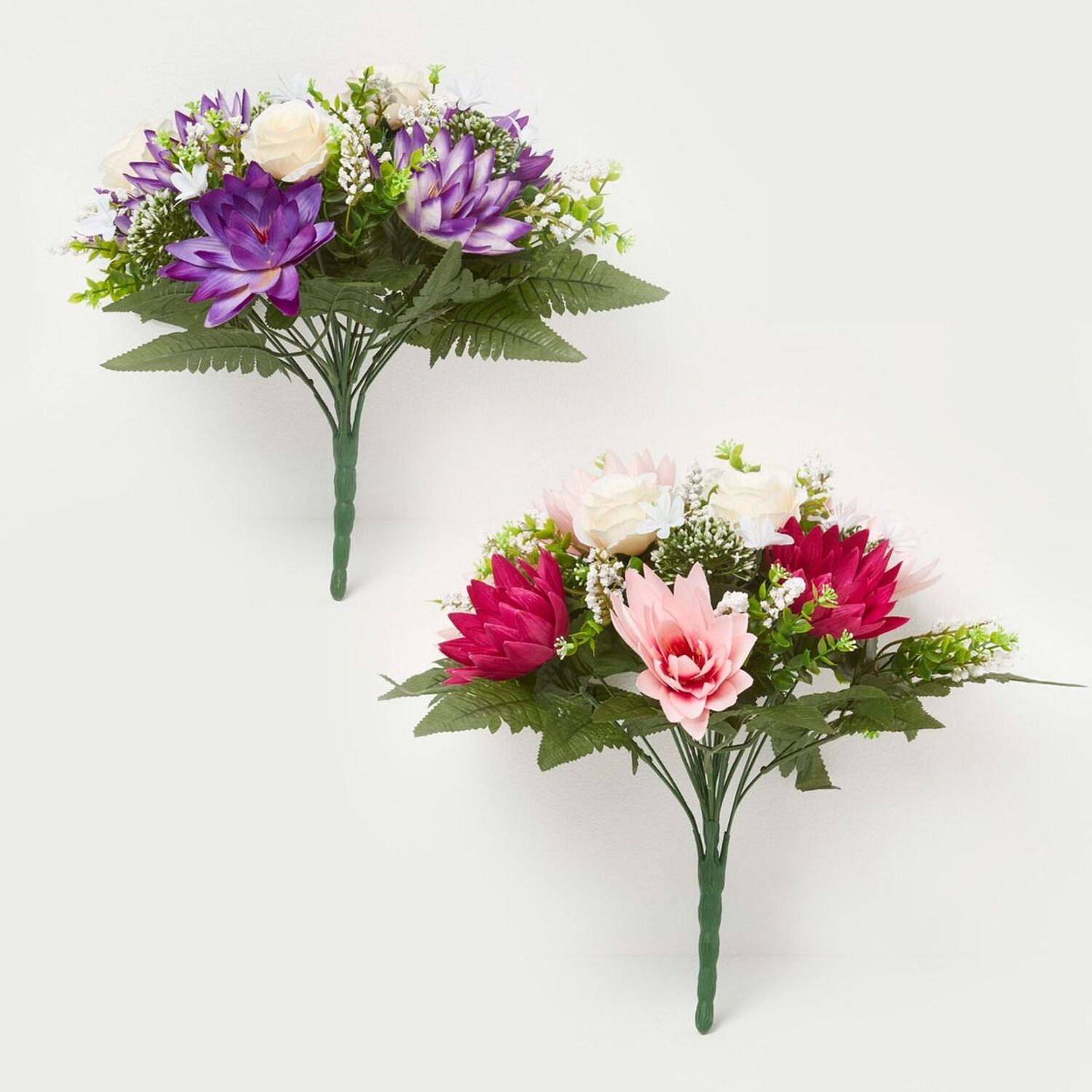 Rose  Lotus Flower Bouquet, Pink  Purple Set of 2 - Pink and purple