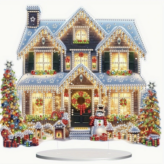 Christmas House with Trees Diamond Art Tabletop Kit