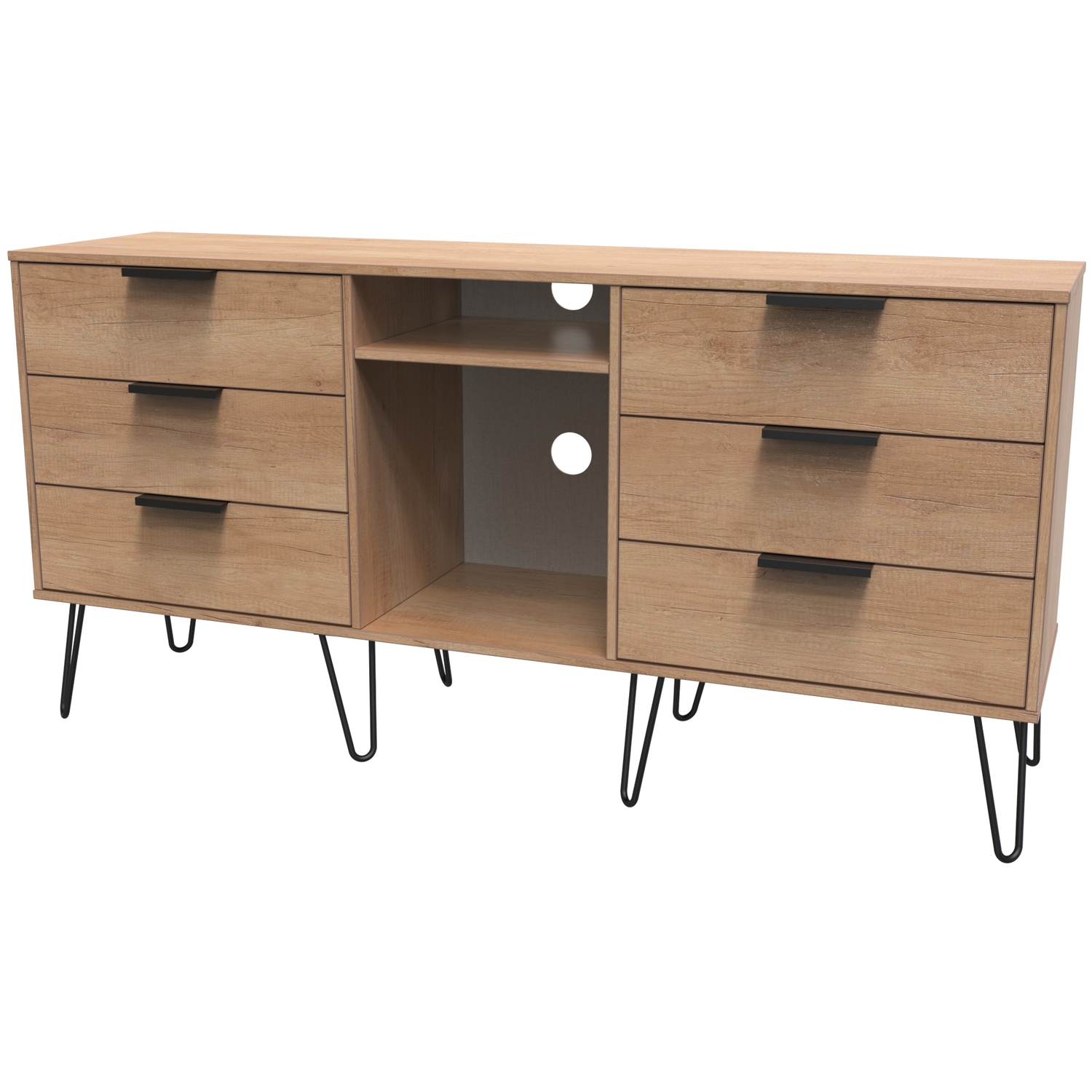 Hong Kong C Ready Assembled 6 Drawer Sideboard - Nebraska Oak
