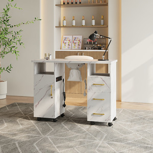 Marble Effect Manicure Table with Dust Collector and Charging Station