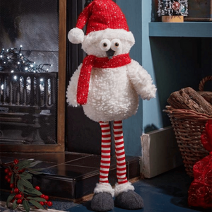 Large Standing Plush Christmas Goggle Owl with Santa Hat