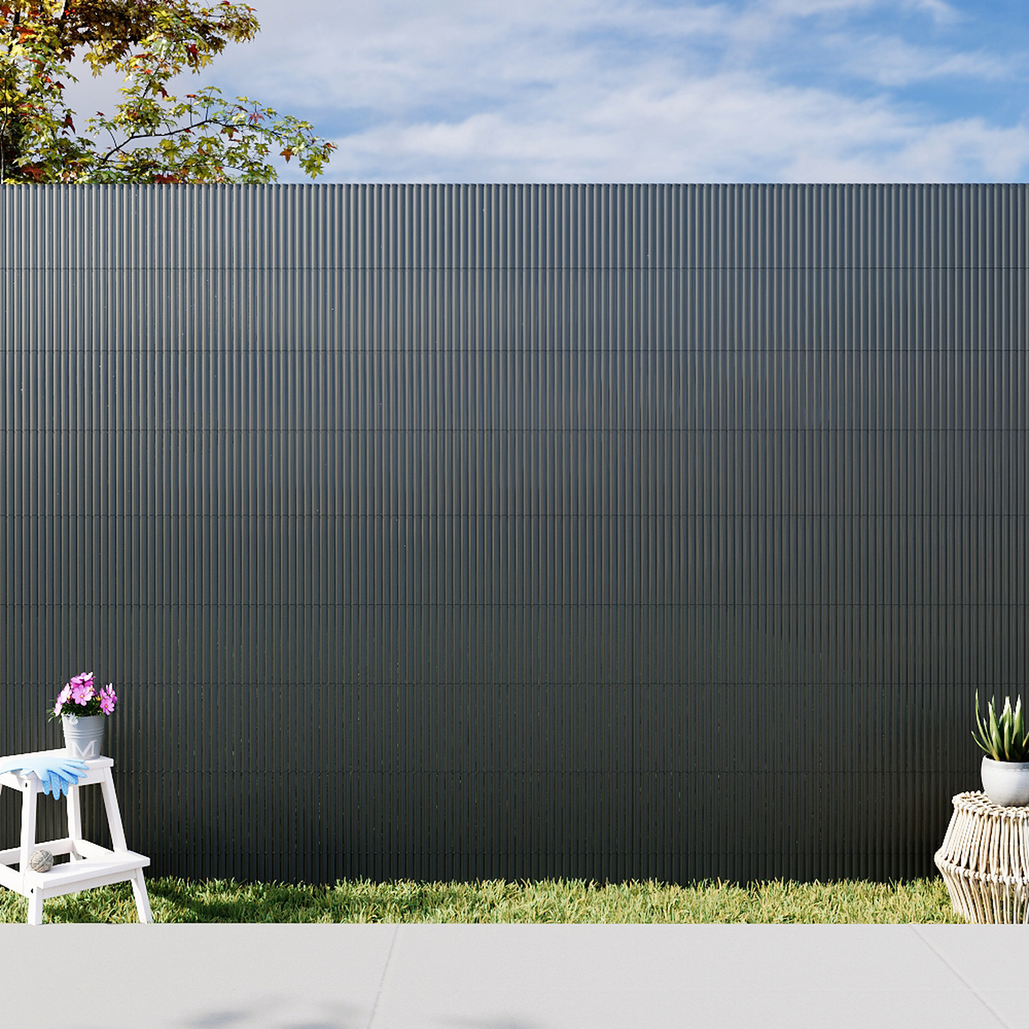 Livingandhome Weather-Proof Pvc Privacy Screening Fence - Grey / 300Cm W X 150Cm D