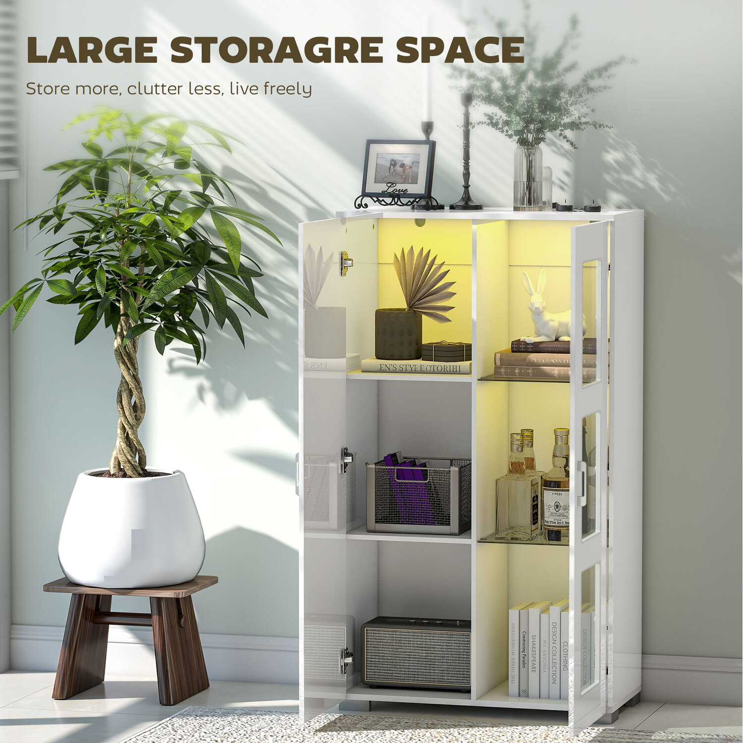 HOMCOM Display Cabinet with Glass Shelves Sideboard for Living Room