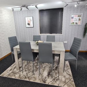 Kosy Koala Stone grey effect dining table with leather chairs