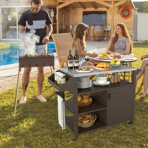 Outdoor Grill Cart Movable Prep Table
