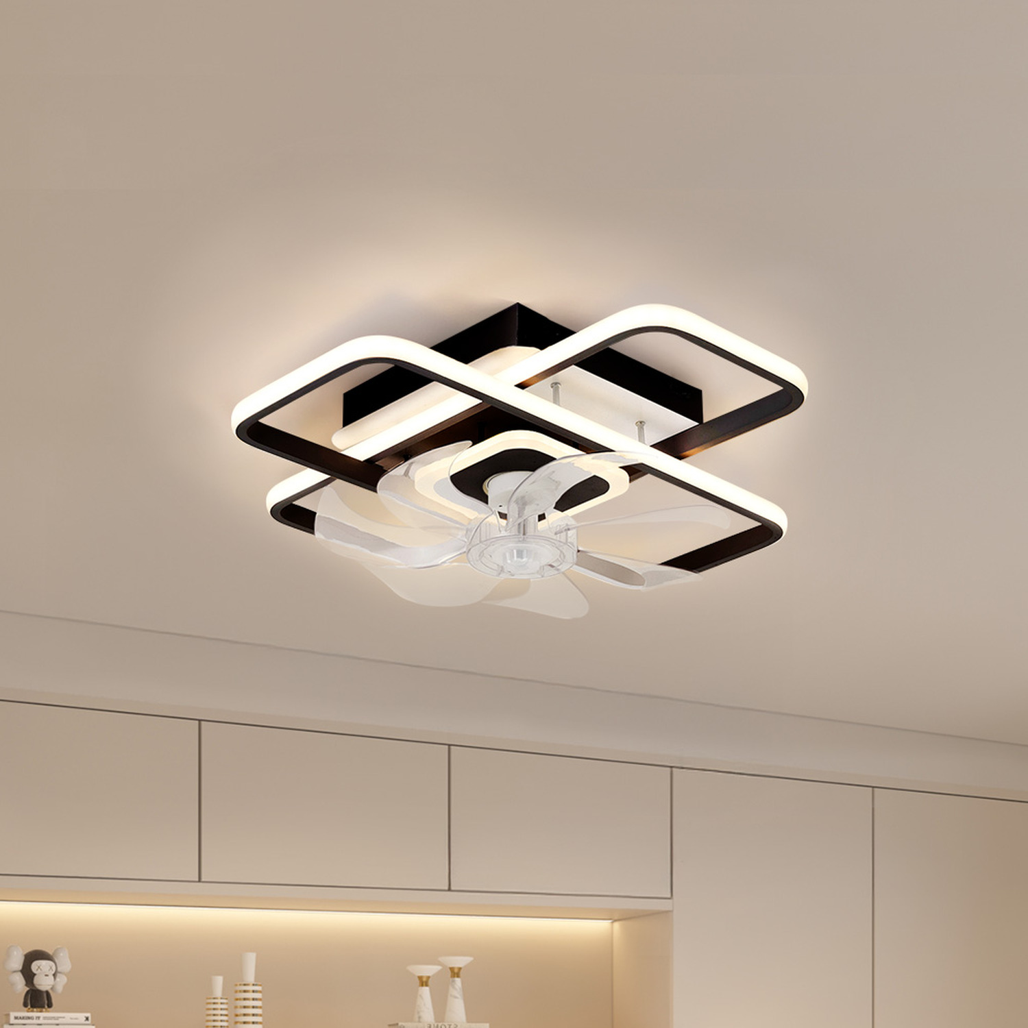 Lifeideas Modern LED Ceiling Light with Fan, square frame - White