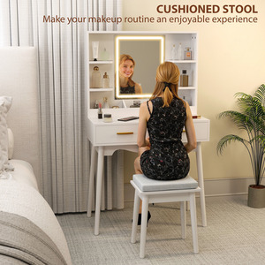 HOMCOM Dressing Table with LED Lighted Mirror and Cushioned Stool