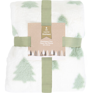 Sage Christmas Tree Faux Fur Throw