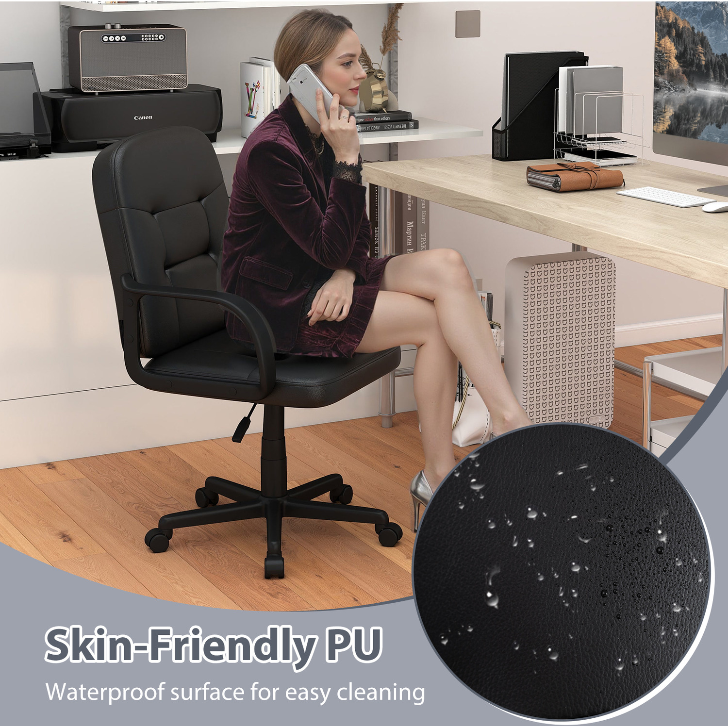 Pu Upholstered Swivel Chair - Black