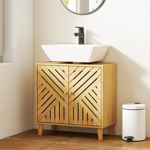 HOMCOM Bamboo Bathroom Under Sink Cabinet with Adjustable Shelf