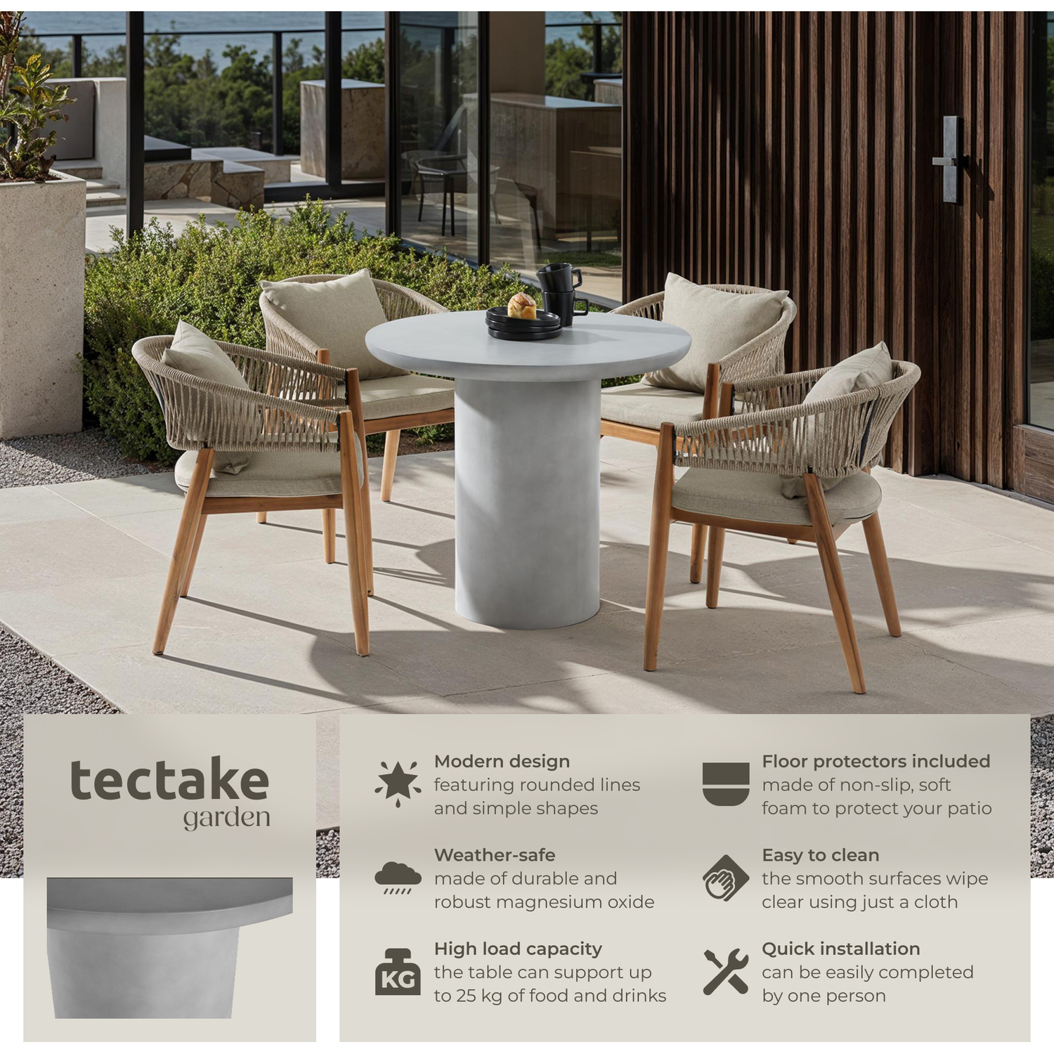 Round Garden Table Talmi In Stone Grey Minimalist Design And Weather Safe - Concrete Gray