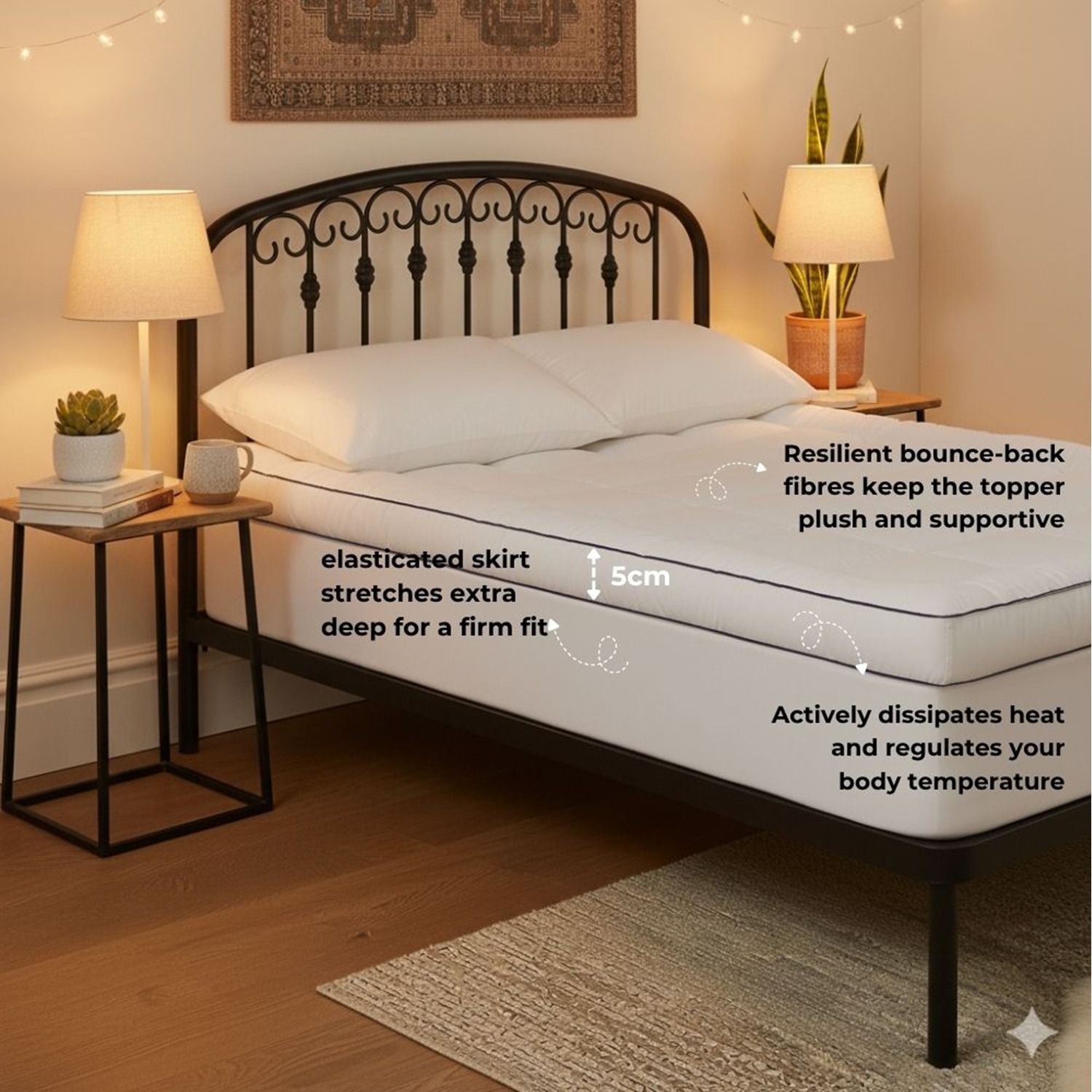 5cm Thick Mattress Topper Protector With Extra Deep Skirt - White Double