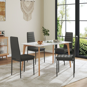 Set of 4 Modern Faux Leather Armless High-Back Dining Chairs