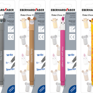 Eberhard Faber Animal Erase It! Pens 6 Blister Cards 4 Designs Writing, Blue Ink