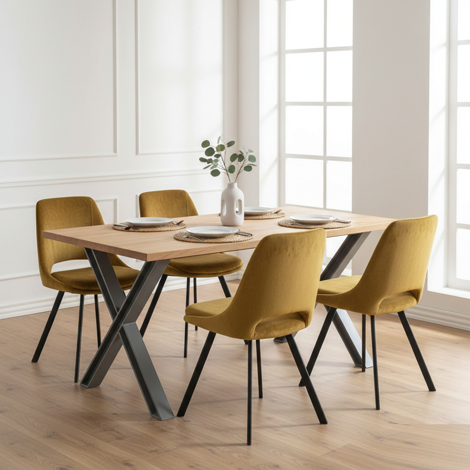 Natural Essential Live Edge Medium Dining Table - Black X Legs 150cm - Tan