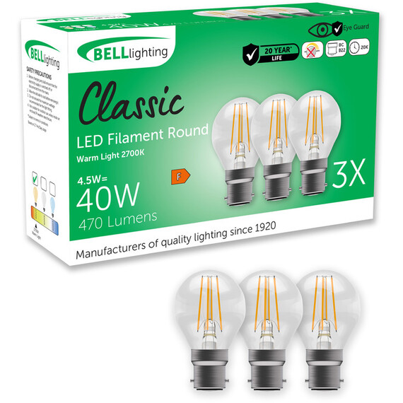 B22 Bayonet Non Dimmable LED Golf Ball Filament Bulbs Warm White 4.5 W