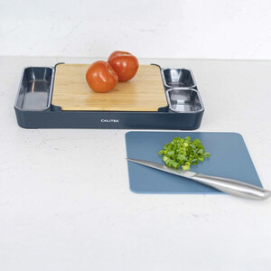 CALITEK Chopping Board Set 1 Bamboo and 1 BPA Free Plastic Blue