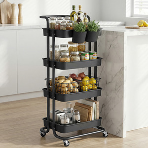 4-Tier Storage Trolley, Rolling Trolley with Handle