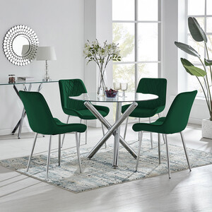 Selina Round Dining Table With Four Pesaro Silver Leg Chairs
