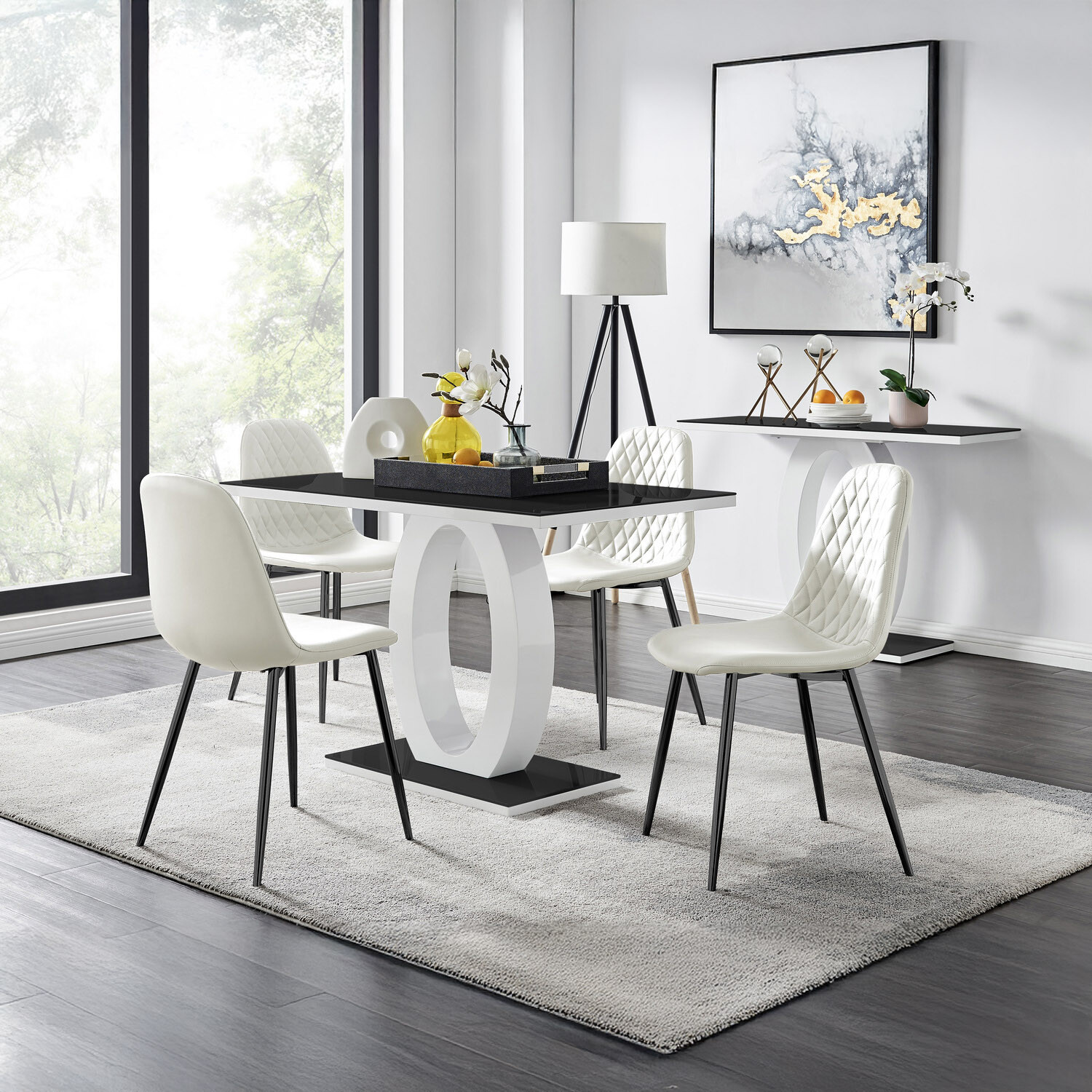 Furnitureboxuk Giovani Black Dining Table With Four Corona Black Leg Chairs - White