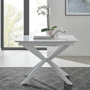 Lira White Glass Chrome Extending Modern Kitchen Dining Table 100cm-140cm