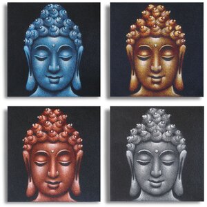 Set of 4 Buddha Head Plaques 30x30cm - Sand Texture Decor