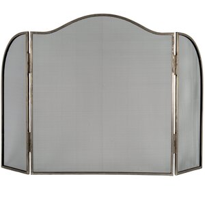 Antiqued Silver Large Fire Screen Vintage Fireplace Safety Decor