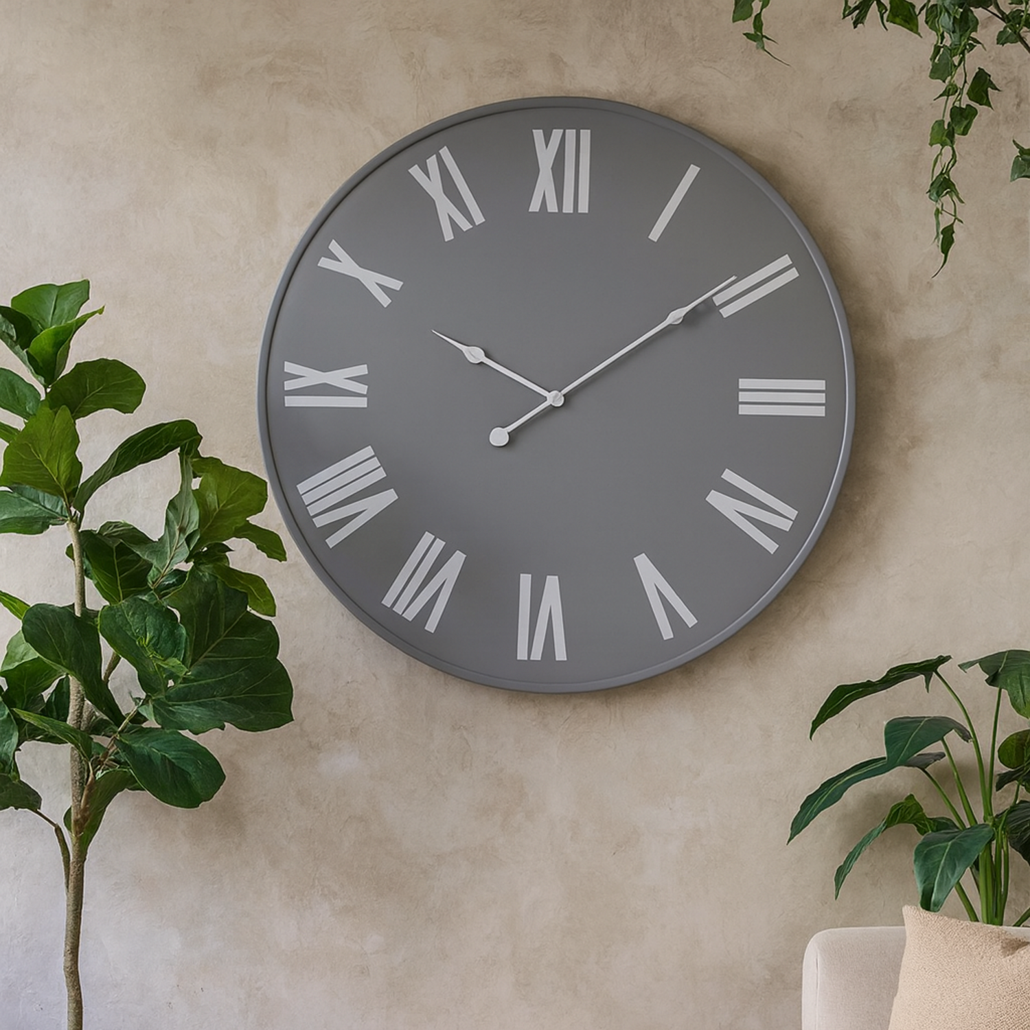 Wall Clock with Roman Numerals - Grey