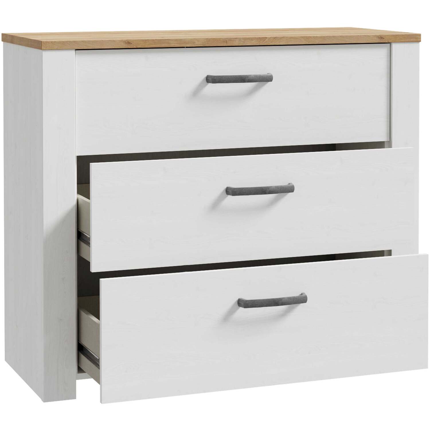 Wyld Haus Kyoto 3-Drawer Chest in White with Riviera Oak Top - White