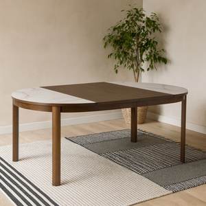Cork Round Extendable Dining Table - Cream Ceramic Top, Oak Veneer Base
