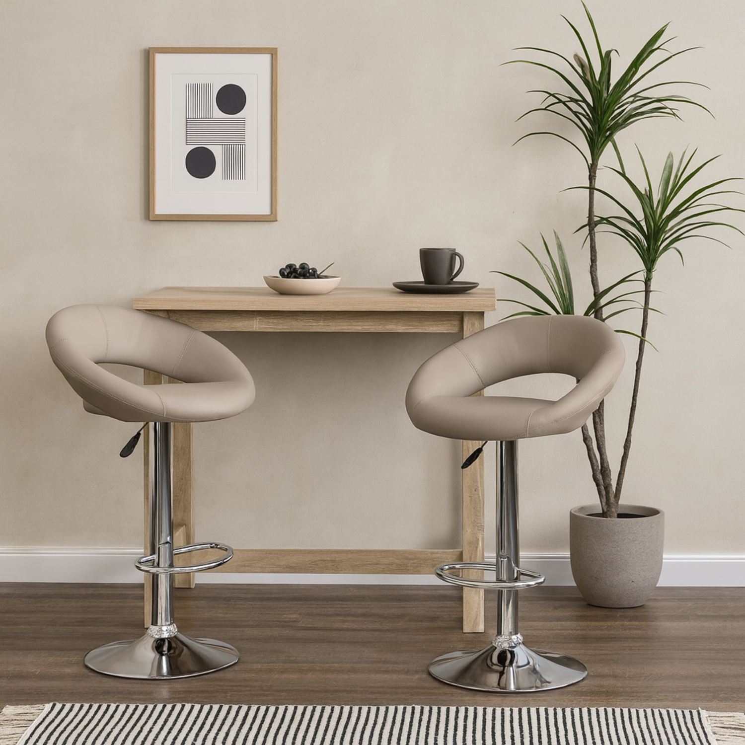 Jorah Set of 2 Light Grey Taupe Swivel Bar Stools with Open Back and Adjustable Height - Taupe