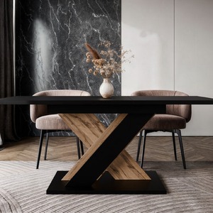 Black Dining Table 120-160 cm TOXX Black and Wotan Oak Effect shot 13117474