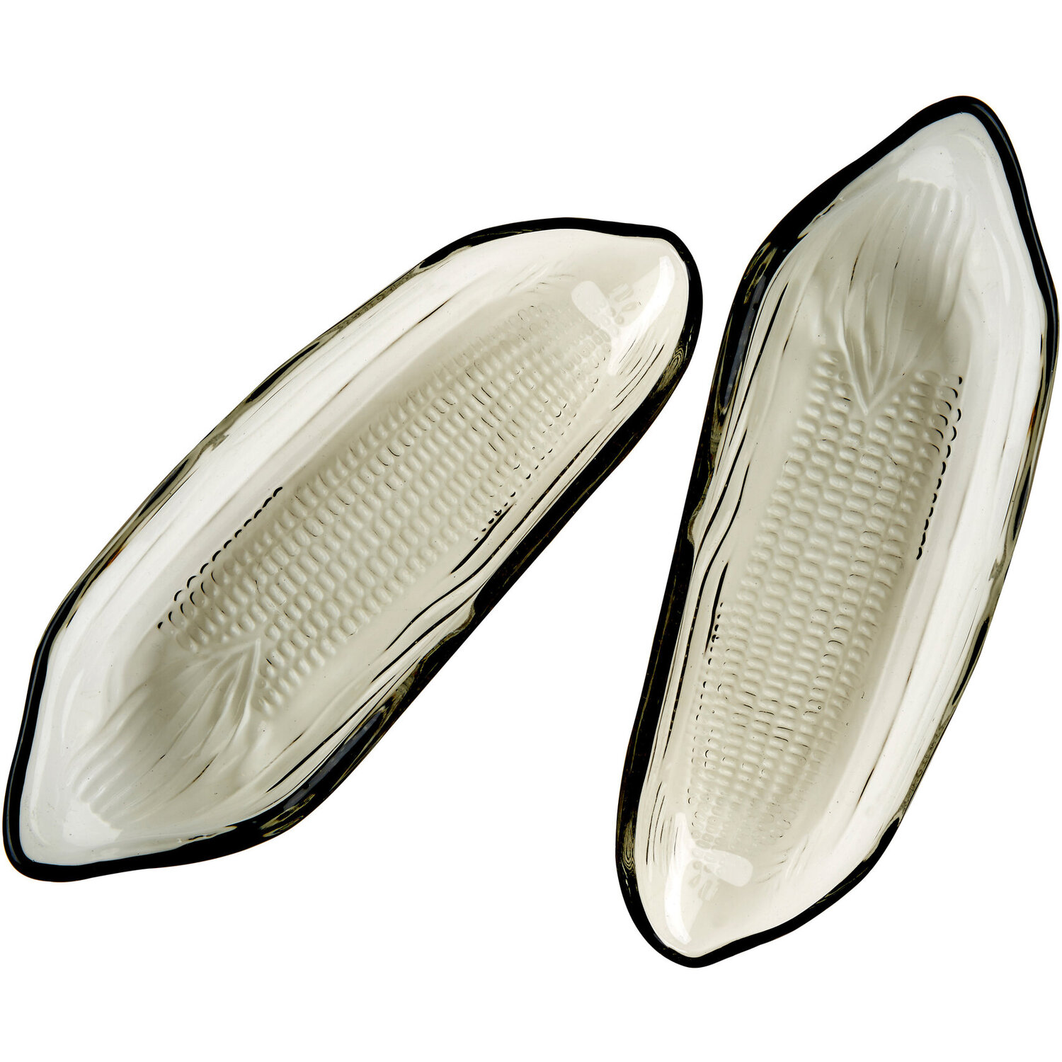 Vidrio Set Of Two Corn On The Cob Grey Coloured Glass Dishes - Grey
