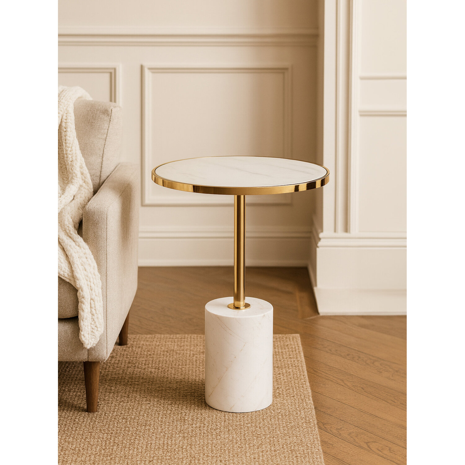 Oria White Marble End Table - White