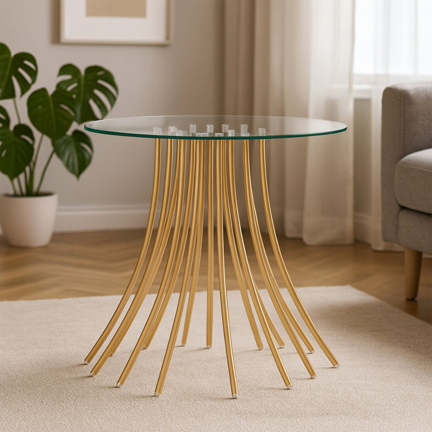 Kensington Townhouse Glass Top and Gold Base Side Table - Gold