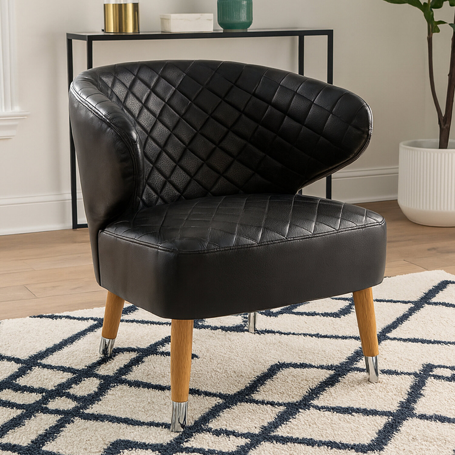Richy Black Leather Effect Accent Chair - Black
