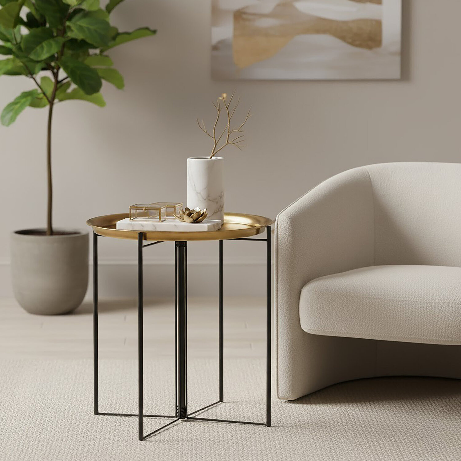 Interiors By Premier Hege Large Brass And Black Finish Side Table - Black