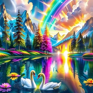Multi Mystical Rainbow Lake Diamond Art Painting Kit shot 13238989