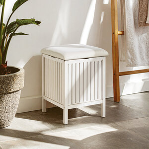 Salon White Bathroom Storage Stool with padded seat