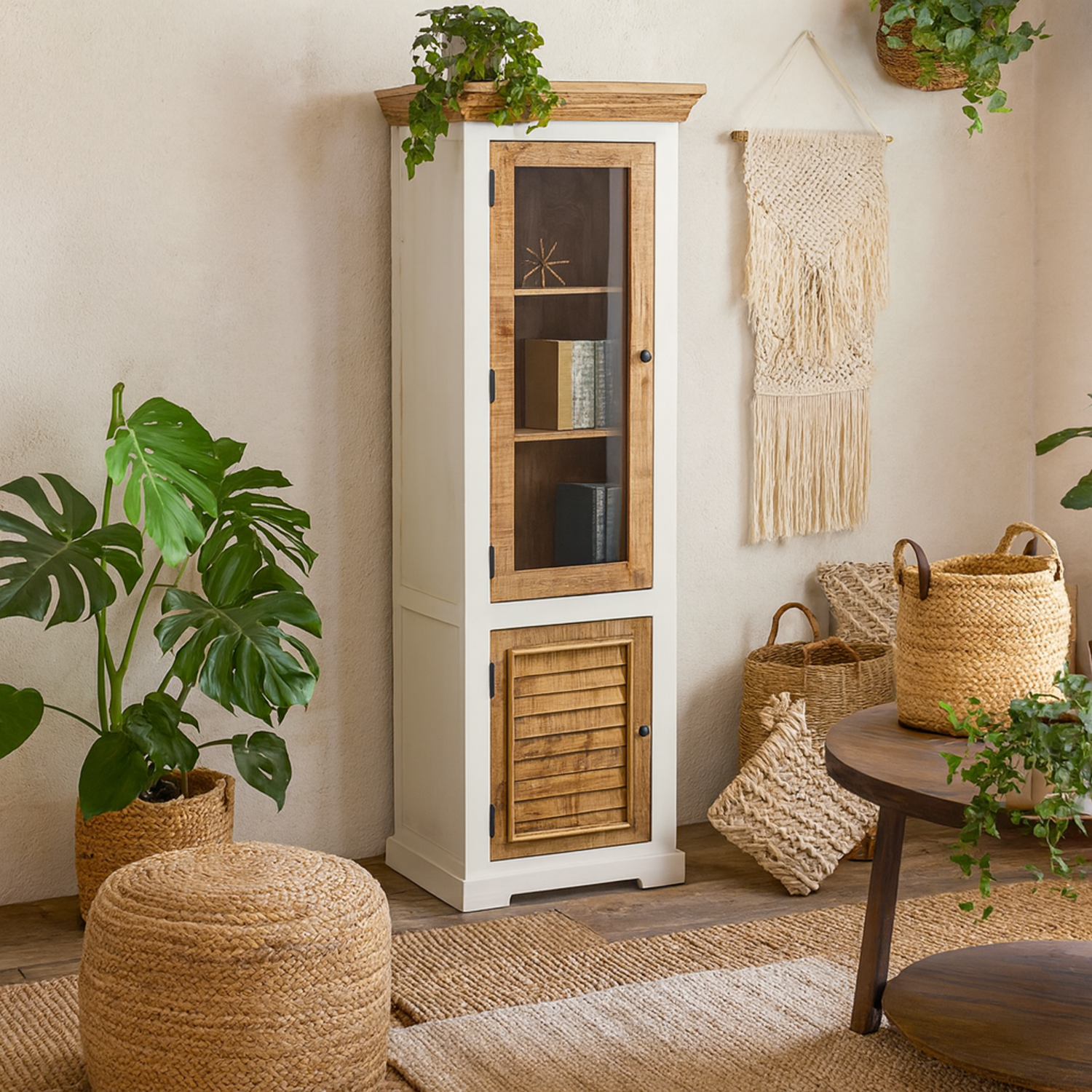 Alington Mango Wood Bookcase with Shelves and Door - Brown