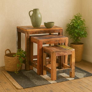 Seattle Set of 3 Reclaimed Wood Nesting Tables  Matt Finish