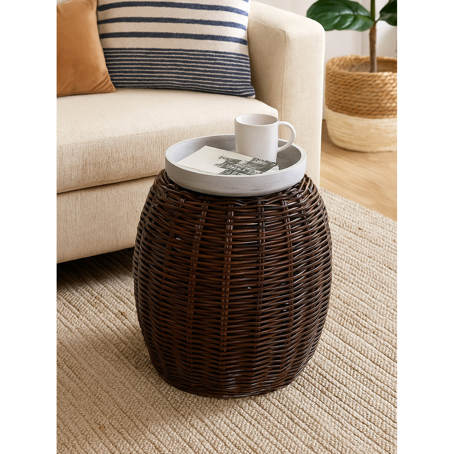 Maka Natural Croco Rattan Stool - Brown
