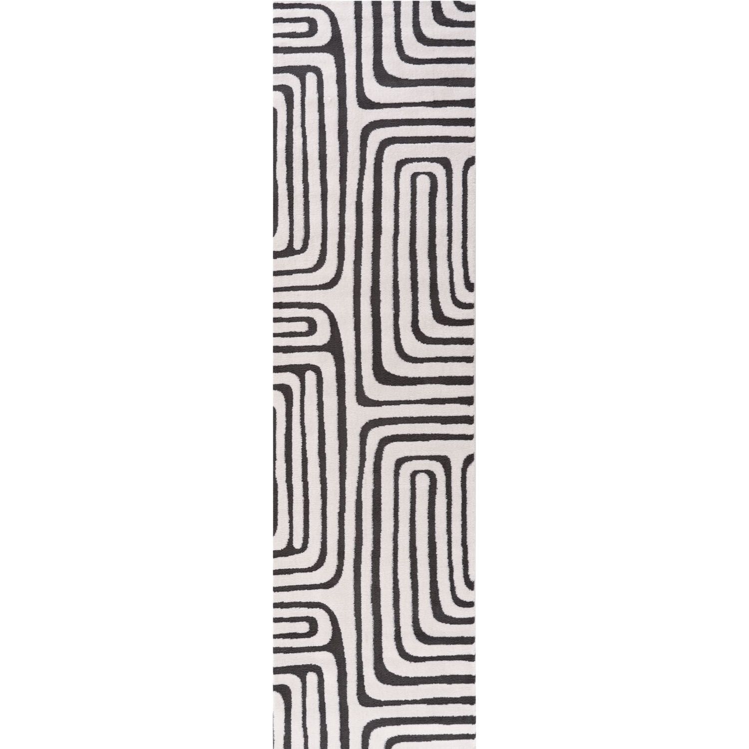 The Rugs Unisex Dark Grey Loft Curved Line Living Room Area Rug And Runners Soft Pile In 80Cm X 300Cm Kids - Image 2