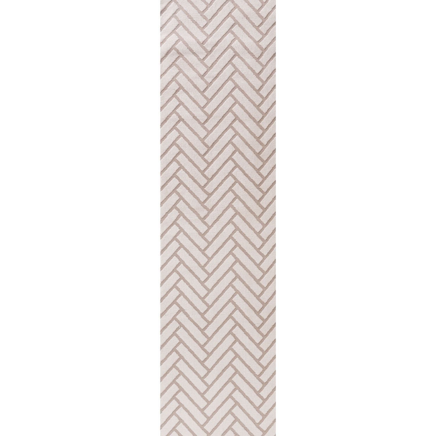 The Rugs Loft Chevron Design Textured Runner In Blue 80X300 Cm - Beige - Image 3