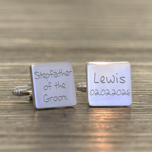 Personalised Stepfather of the Groom, Name & Date Cufflinks - Silver Finish