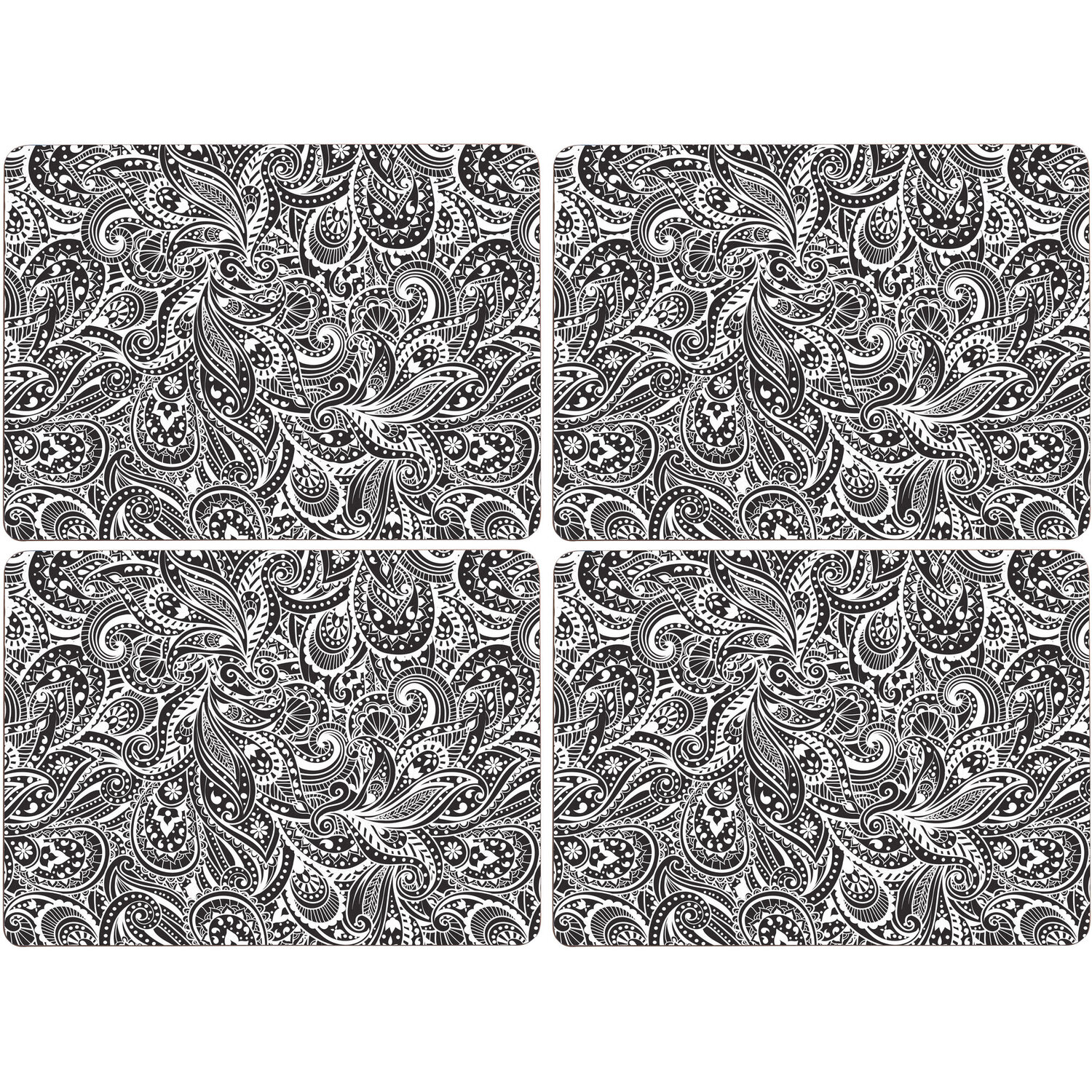 Maison By Premier Paisley Set Of 4 Cork Placemats - Black, White