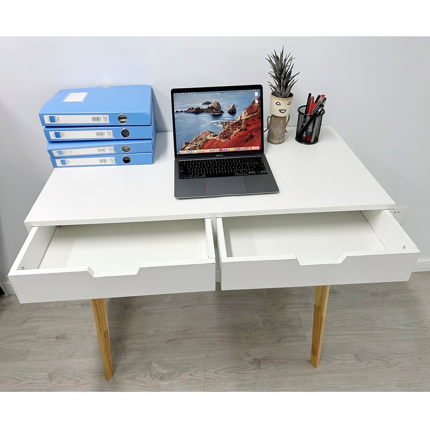 Wooden Dressing Table Computer Desk With Drawers - White