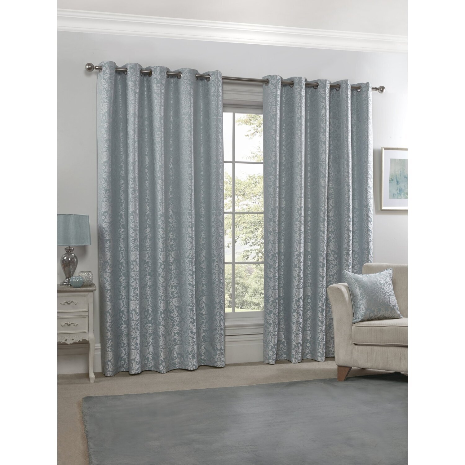 Harrow Lined Eyelet Jacquard Curtains - Duck Egg Blue / 137cm / 116cm